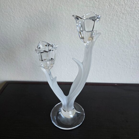 2 Mikasa Spring Aria 10" Tall Double Tulip Candle Holders Clear & Frosted Glass - Picture 8 of 11